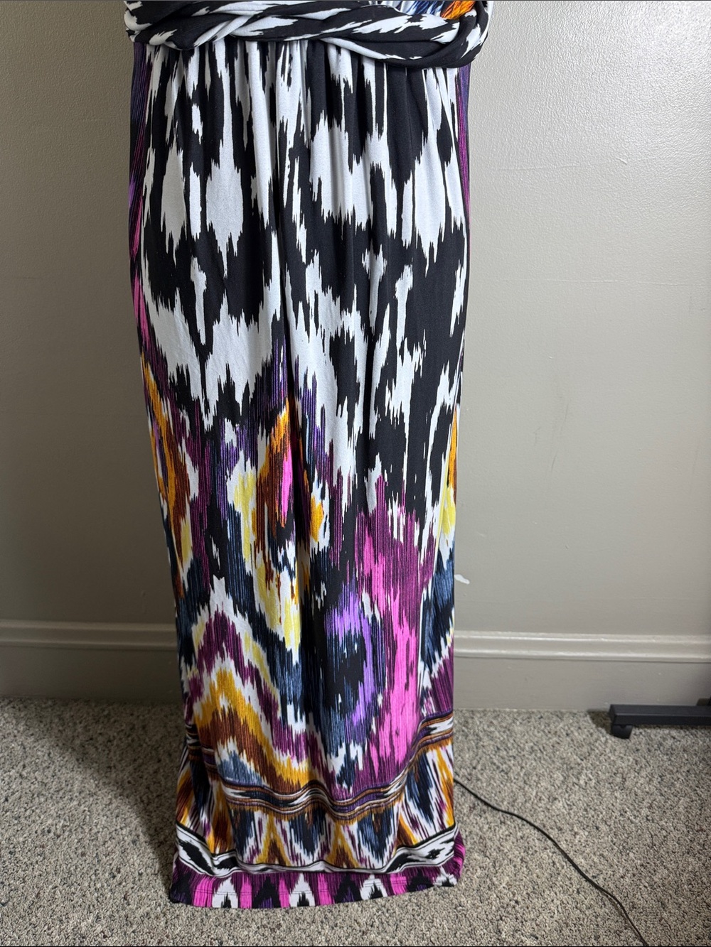 Chico’s Sleeveless V-Neck Maxi Dress in Black & Purple Ikat Print Sz XL - Picture 3 of 11